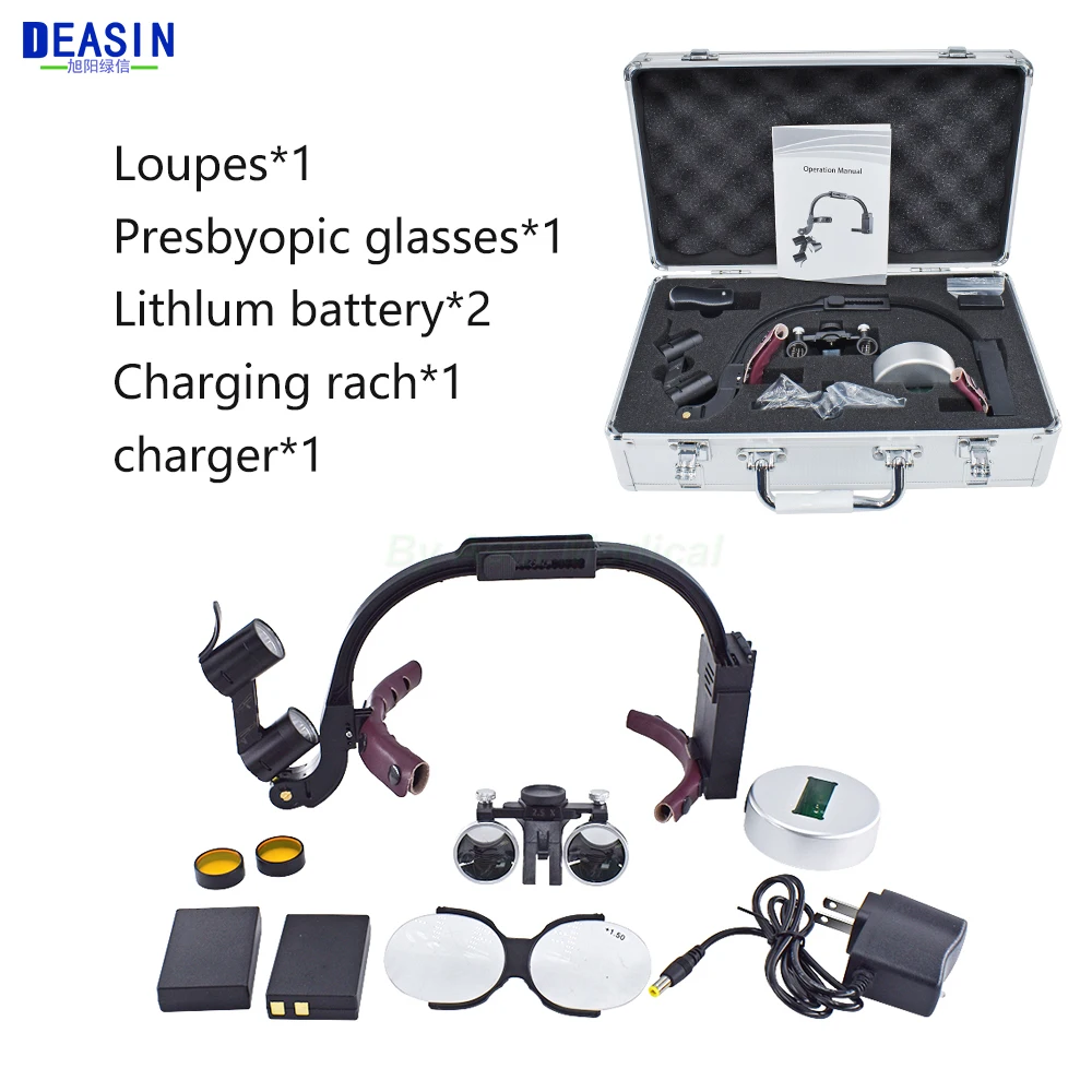 Dental LED Headlight Binocular Loupes Deasin 2.5X/3.5X Headband Ajustable 5W Dentist Surgical Headlamp Dentistry Magnifier