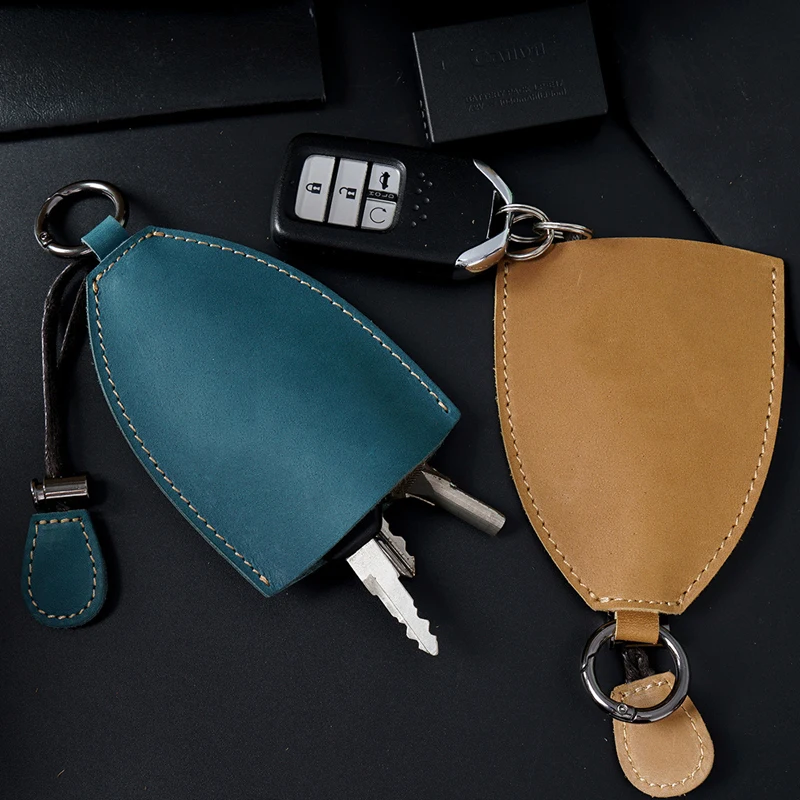 

Genuine Leather Car Key Bag Protector Holder Organizer Keychain Handmade Cowhide Household Supplies