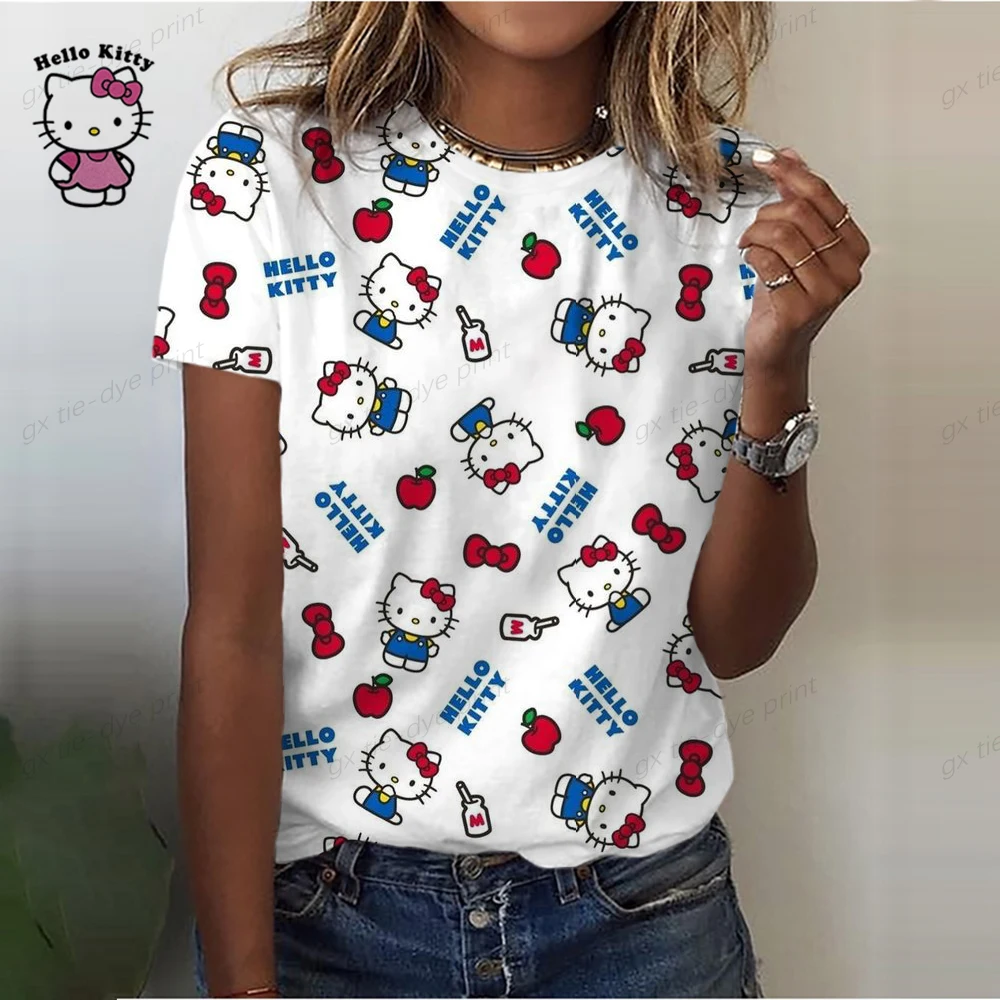 

Женская футболка с коротким рукавом, круглым вырезом и принтом Hello Kitty