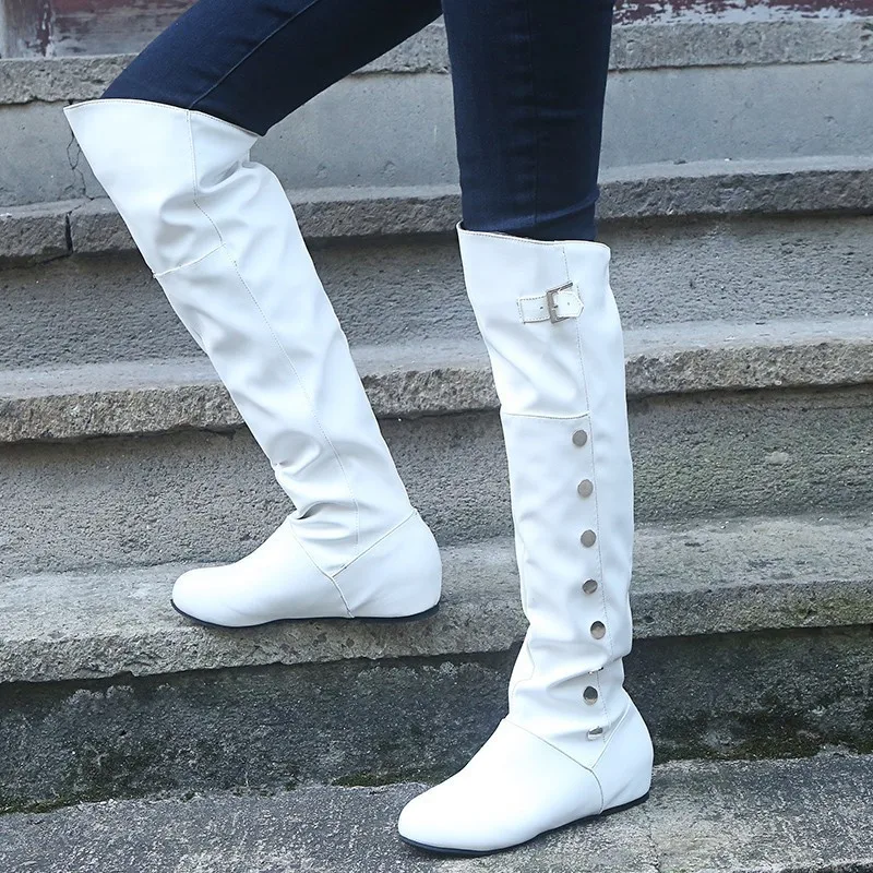 

Autumn and Winter Thin Tall Knight Boots Height Increasing Insole Button Women's Large Size Boots high heels sexy platform shoes