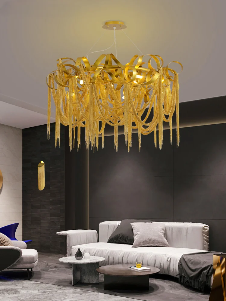 

Modern gold chandeliers lighting living room luxury chandelier with golden fringe bedroom aluminum tassel led lights for kitchen