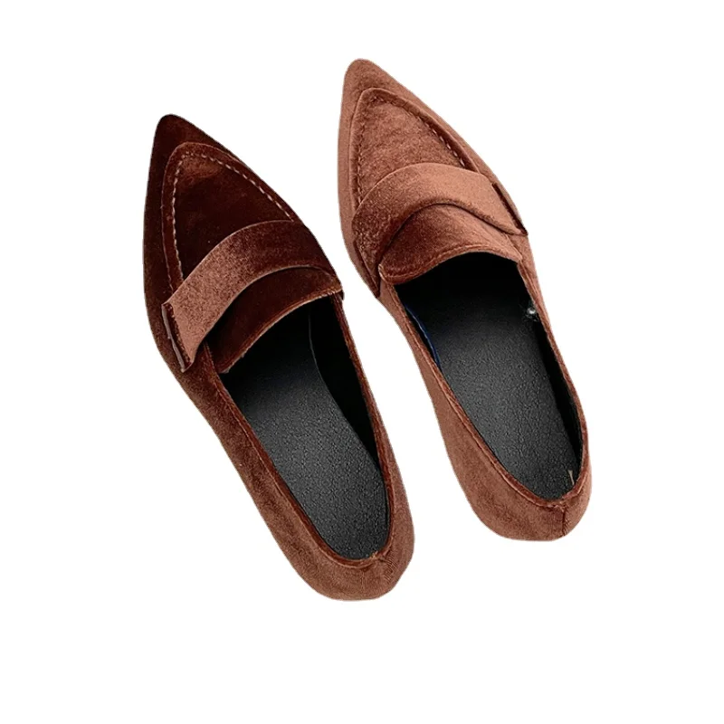 2022 New Casual Moccasins Fashion Flock Flats Ballet Shoes Women Slip On Loafers Female Ballerina Pointed Toe Zapatillas  Mujer