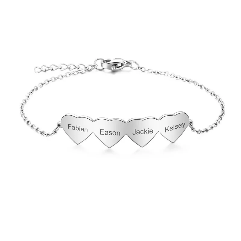

Custom Side Ways Dainty Heart Pendant Bracelet Personnalisé Engraved Name Jewelry for Couple Woman Stainless Steel Gift браслет