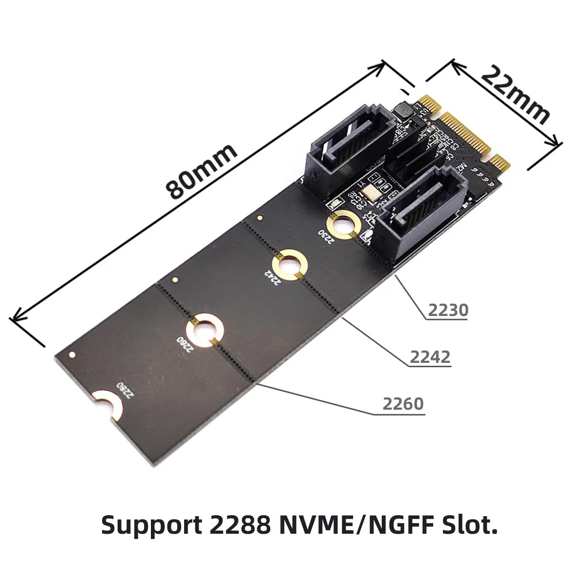 JMB582 2230 2242 2260 NGFF Key B+M PCI Express to SATA3.0 6 Гбит/с два порта вертикальный адаптер