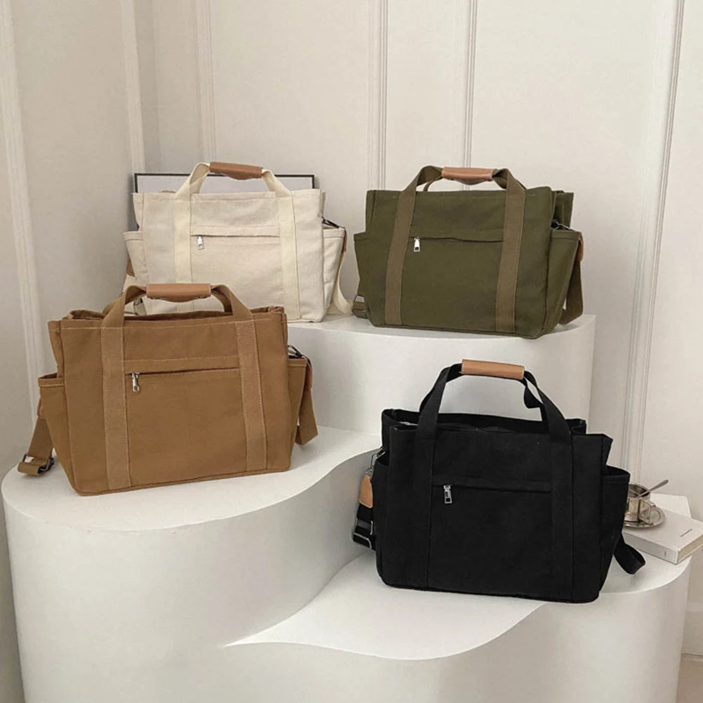 Женская вместительная холщовая дорожная сумка-тоут однотонный Органайзер с