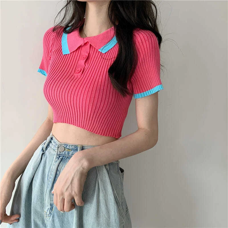 

Crops T-shirts Women Knitted Slim Hotsweet Y2k Lovely Girl Harajuku Preppy Style Short Sleeve Soft Hot Sale Classic Holiday Tops