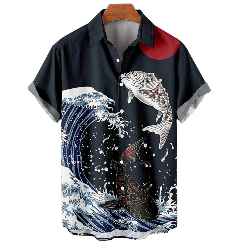 

Summer Aliexpress wish cross-border foreign trade new casual 3D printed wave short-sleeved men's shirt