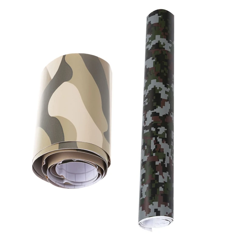 

2 Roll Camo Car Sticker Carbon Fiber Motorcycle PVC Yellow Camouflage 152X10cm & Black Digital Camouflage 152X30cm