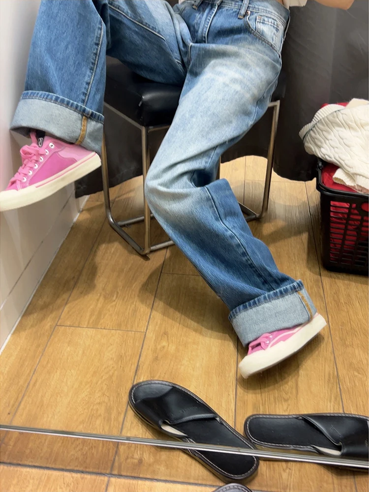 Casual Baggy Blue Jeans Woman Fashion Korea High Waist Straight Wide Leg Denim Pants 2023 Spring New Y2k Street Trousers Ladies