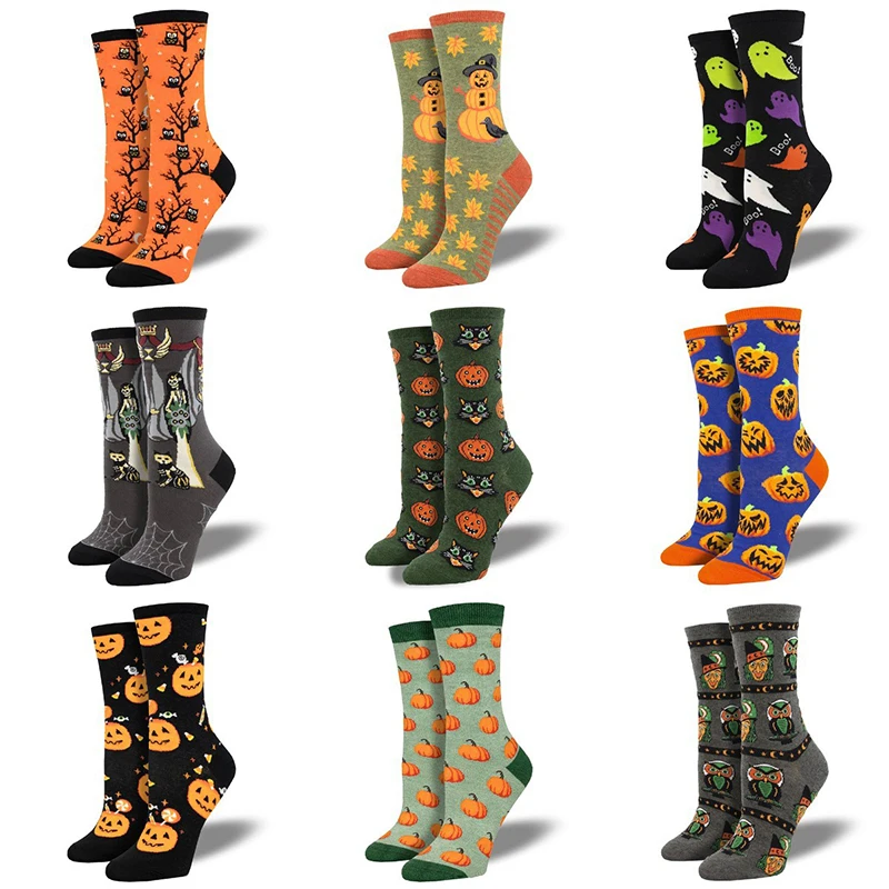 

Cotton Socks for Men Winter Thermal Sock Crossfit Women Halloween Creative Funny Pumpkins Tube Long Print Cartoon Black New 2023
