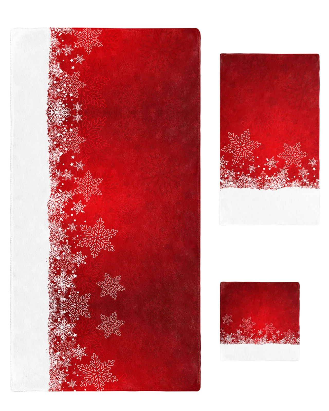 

Christmas Red Snowflake Gradient Texture Microfiber Towel Set Bath Towel Gift Set Face Towel Beach Towels Bathroom 3pcs Set
