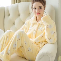 flannel pajamas women winter plus size coral fleece cardigan womens sleepwear suit home service