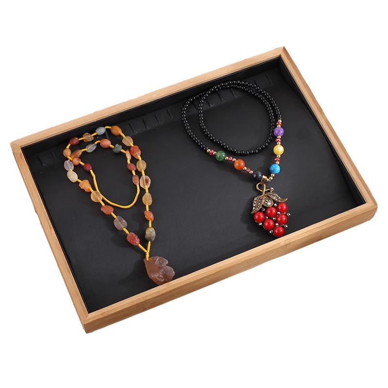 Бамбуковый лоток для украшений из искусственной кожи