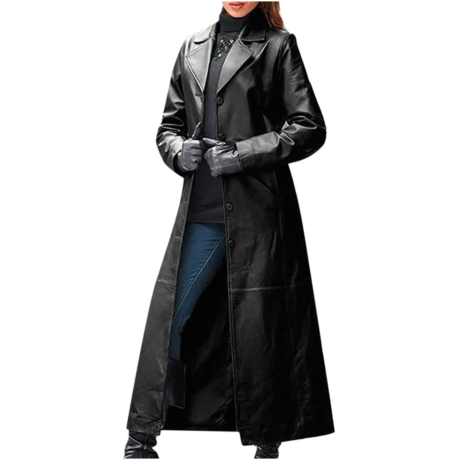 

Women's Trench Fashion Sexy Autumn And Winter Solid Long Leather Coat Imitation Leather Windbreaker Coat Manteau Femme Hiver