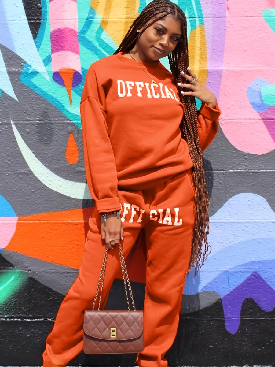 

LW Autumn NEW Two pieces set Letter Print Drawstring Oversized Pants Set winter 2 Piece Outfits Casual Hoodie & Pants Set