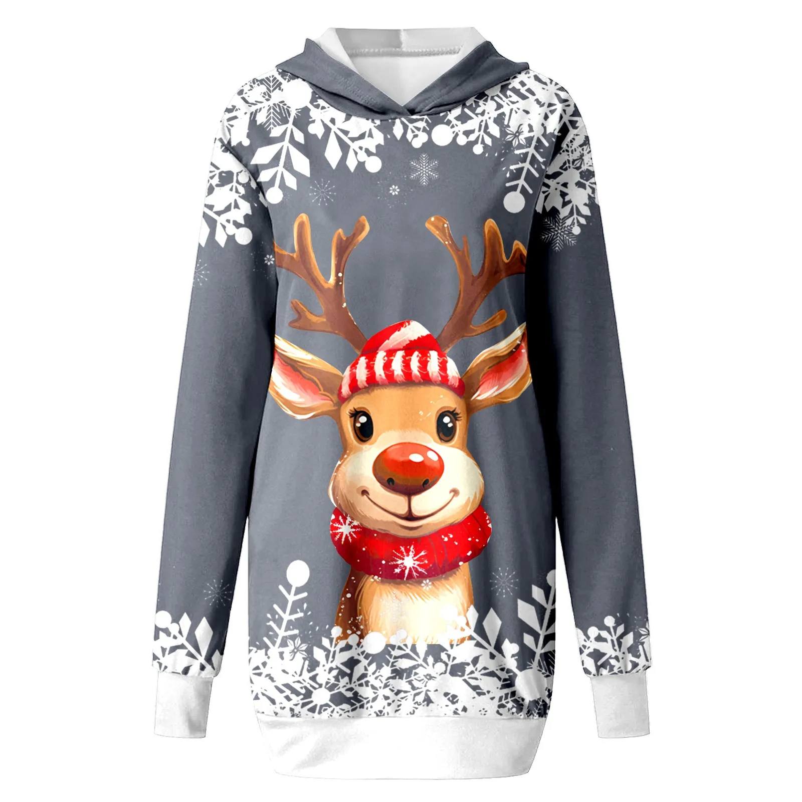 Новогодние толстовки с капюшоном длиной миди 2024 рождественский свободный