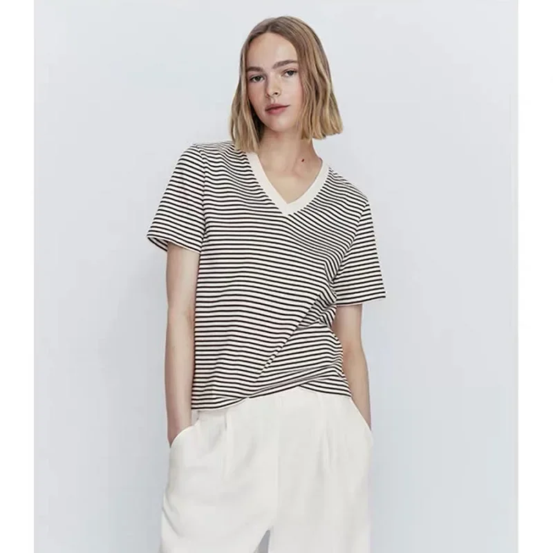Новинка весны Md2024 женская футболка Классическая полосатая хлопковая верхняя