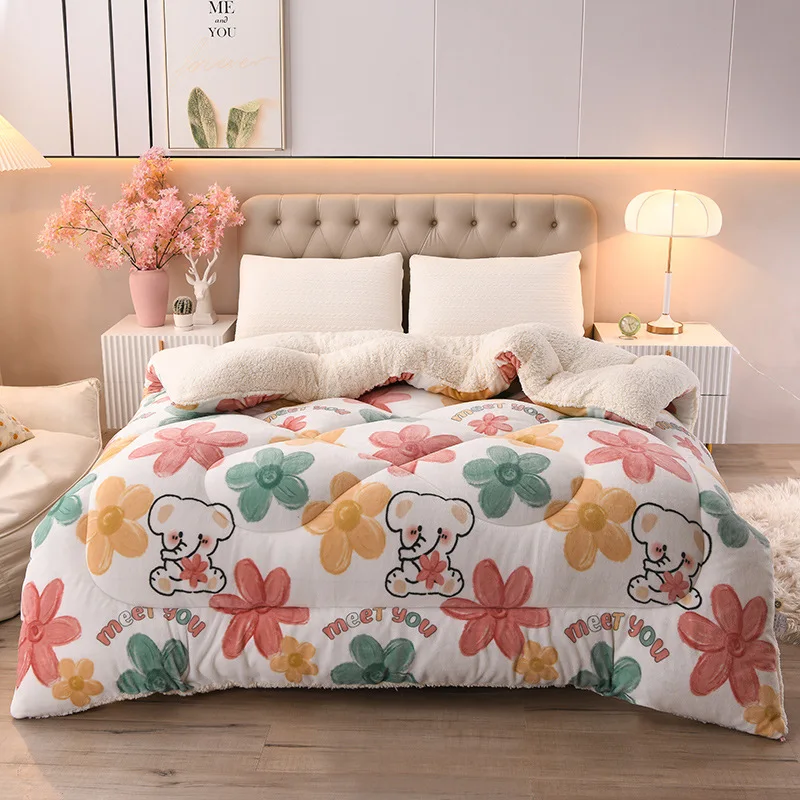 

New Double Duvet Velvet Quilt Very Warm Winter Duvet Lamb Cashmere Wool Quilt Thicken Blanket Comforters Core for Bed Quilting