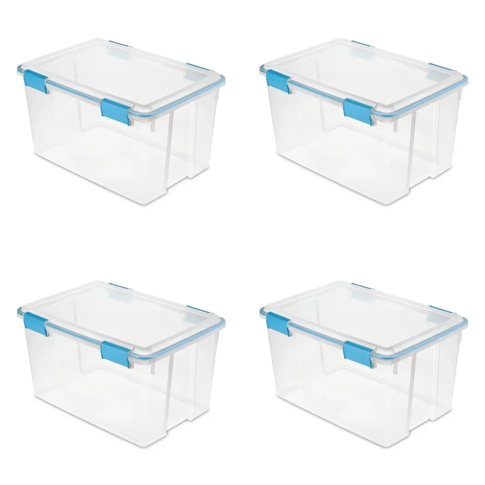 

54 Qt. Gasket Box Plastic, Blue Aquarium, Set of 4 Kitchen Items Storage Basket