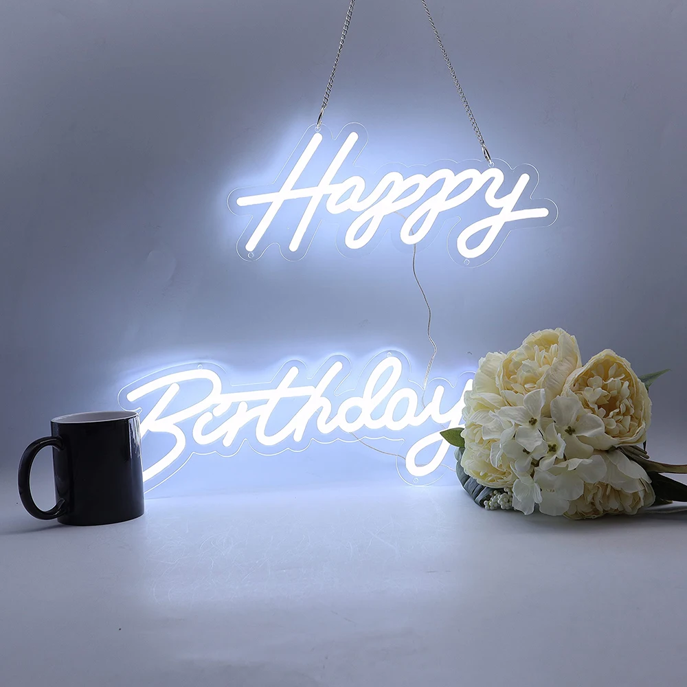 

Acrylic Led Neon Sign Light Happy Birthday for Birth Day Party Bar Pub Club Home Wall Decor Led Neon Sign Light Transparent