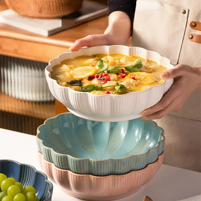 

Retro Flower Border Underglaze Color Ceramic Large Soup Bowl Household Extra-large Boiled Meat Slices Pickled Cabbage Fish Bowl