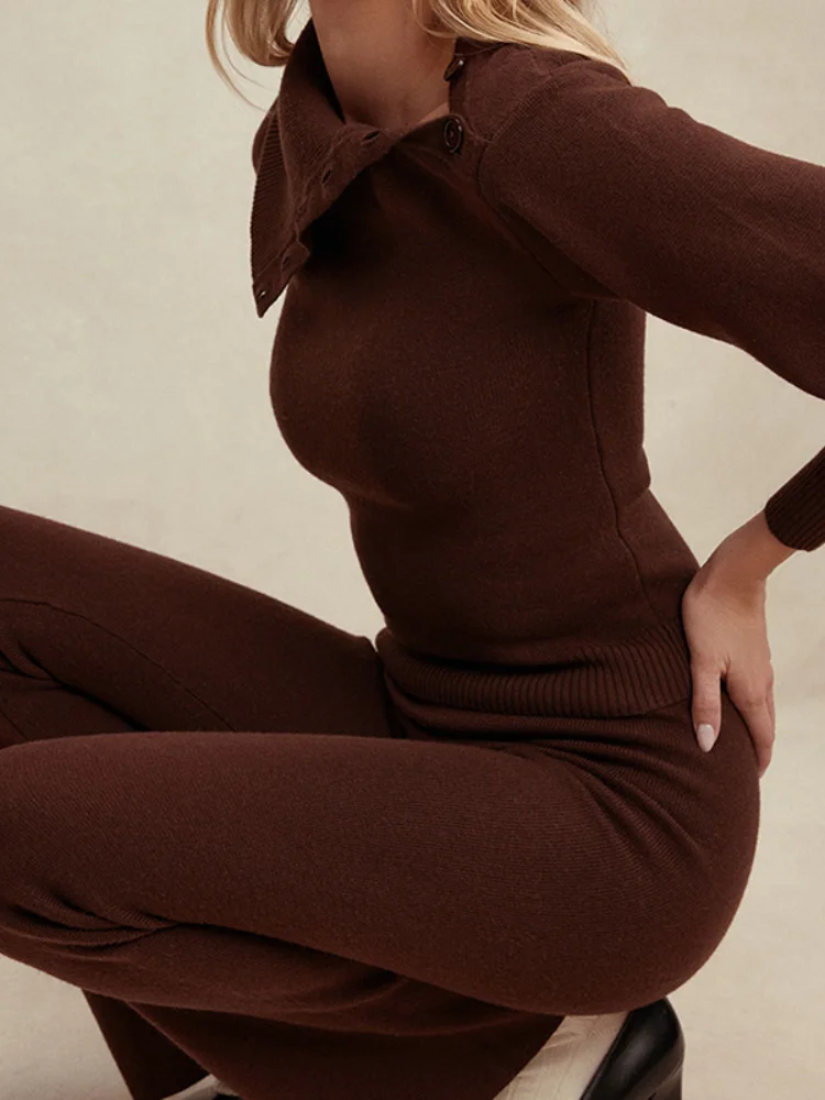 Тонкий фонарь с длинными рукавами модный вязаный свитер комплект высокой талией