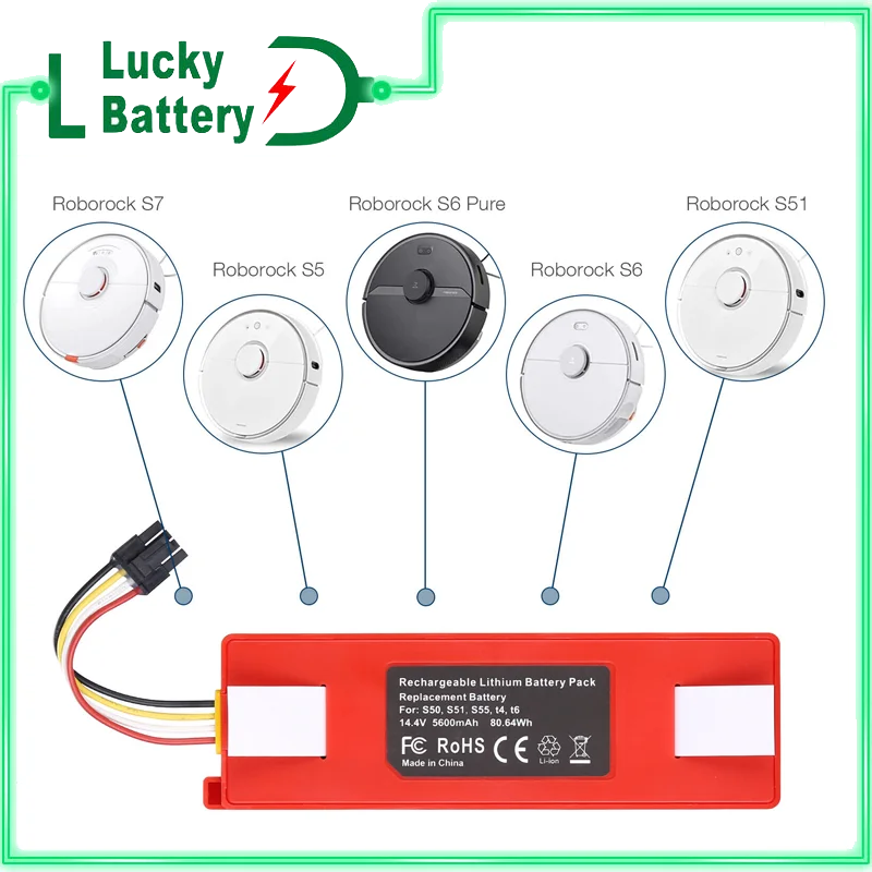 

Robotic Vacuum Cleaner Replacement Battery for Xiaomi Robot Roborock S50 S51 S55 Accessory Spare Parts Li-ion Battery 5600mAh