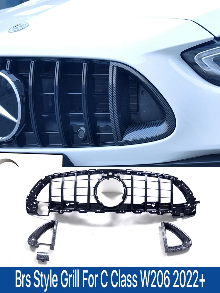 

Brs Style Front Bumper Panamericana GT Grille For Mercedes Benz C Class W206 C180 C200 C300 C350 AMG 2021 2022+ Black Grill