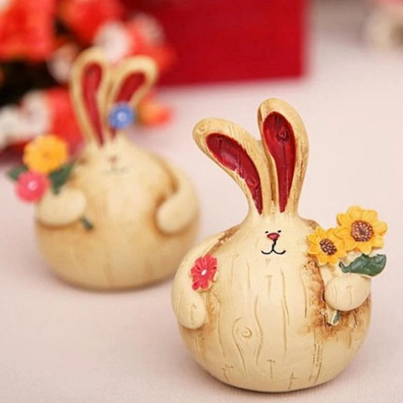 

1 Pair Easter Bunny Rabbit Resin Rabbit Ornaments Retro Cute Bunny Craft Statues Indoor & Outdoor Easter Decorations