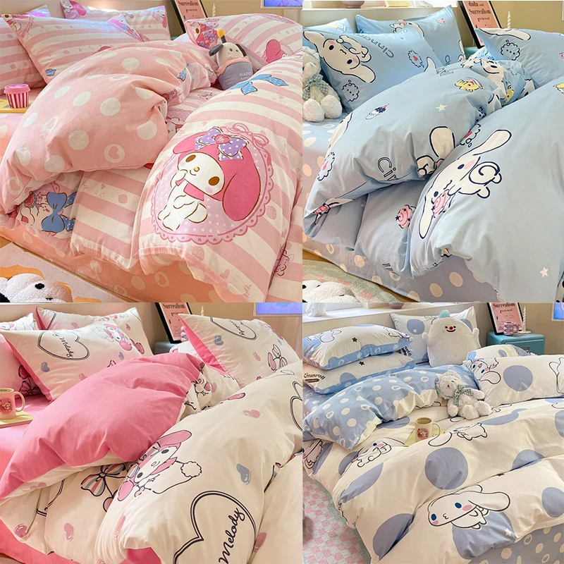 

Sanrios Cinnamoroll Kuromi Cartoon Bedding Four-Piece Set Cotton Soft Comfort Sets Quilt Cover Bed Sheets Home Rental Housing