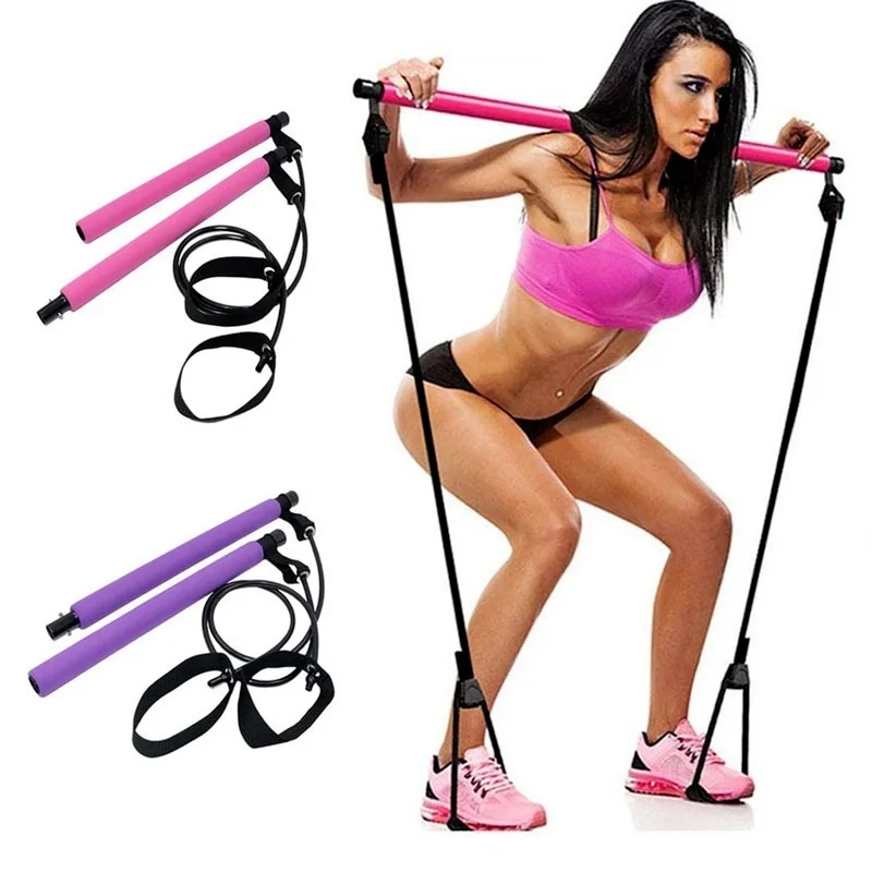 

Home Gym Muscle Toning Bar Fitness Stretching Portable Yoga Pilates Bar Stick with Resistance Band Sports Body Workout Exercise