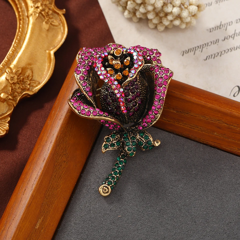 Женская Брошь в виде Розы Morkopela розовая брошь Стразы красного синего розового