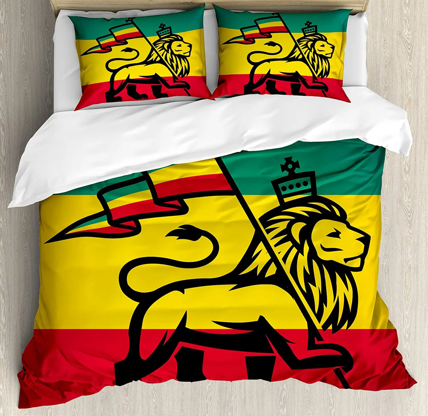 

Комплект постельного белья Rasta с флагом Иуды и львом с растафари Король джунглей регги тематический художественный принт Король Королева д...