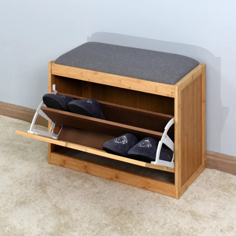 

Entryway Bamboo Bench Living Room Storage Shoe Rack with Foldable Shelf 24.8 X 11.6 X 18.9 Inch[US Stock]