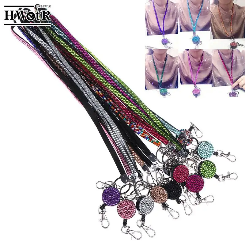 

1pcs Luxury Rhinestone Shiny Custom Lanyard ID BadgeKey Holder Ring Keychain Straps Rope Cell Phone Neck Strap DIY Lanyard