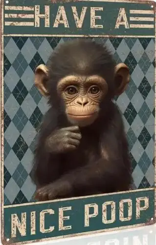 1шт BABY MONKEY POOP METAL TIN SIGN &quotHAVE A NICE POOP&quot НАСТЕННЫЙ ДЕКОР ШТ. 1шт.