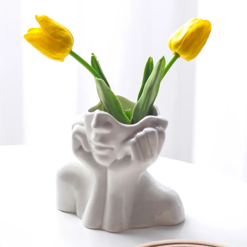 

Nordic Female Body Model Ceramic Flower Vase Art Deco Vases Cabin Decor Shelf Showpiece Living Room Creative Flower Device