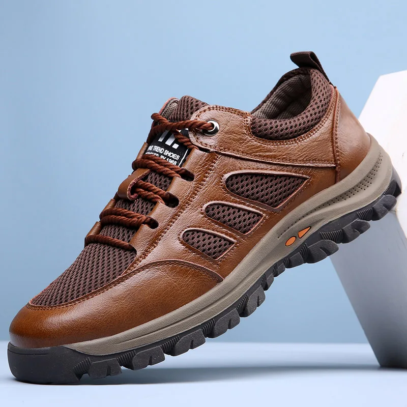 

Genuine Leather Mens Casual Shoes New Outdoor Comfy Sneakers Shoes Brand Large Size Men Shoes Light Hiking Shoes Walking Flats