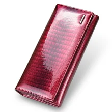 Genuine Leather Womens Wallets Fallow Long Ladies Double Zipper Clutch Bag Design Red Coin Purse Crocodile Purses