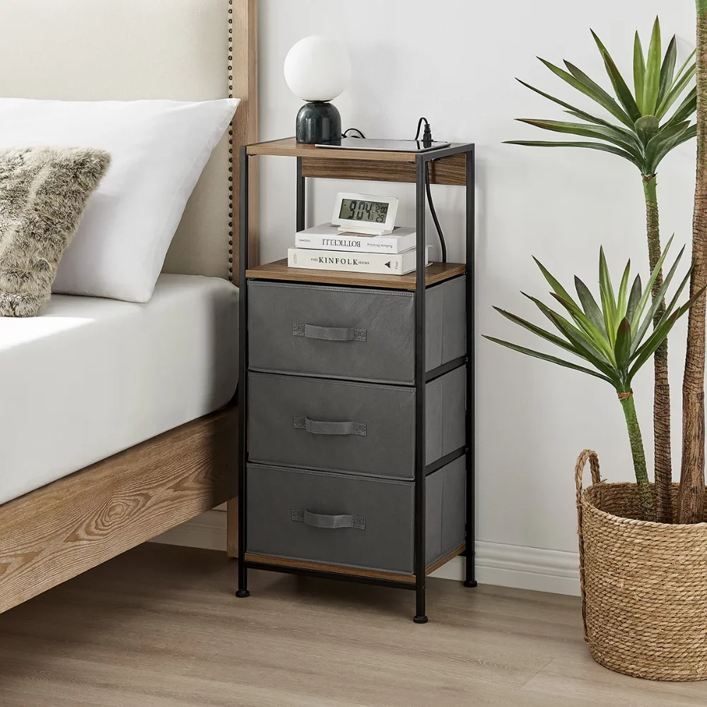 

Mainstays 3-Drawers Nightstand With USB Bedroom Walnut