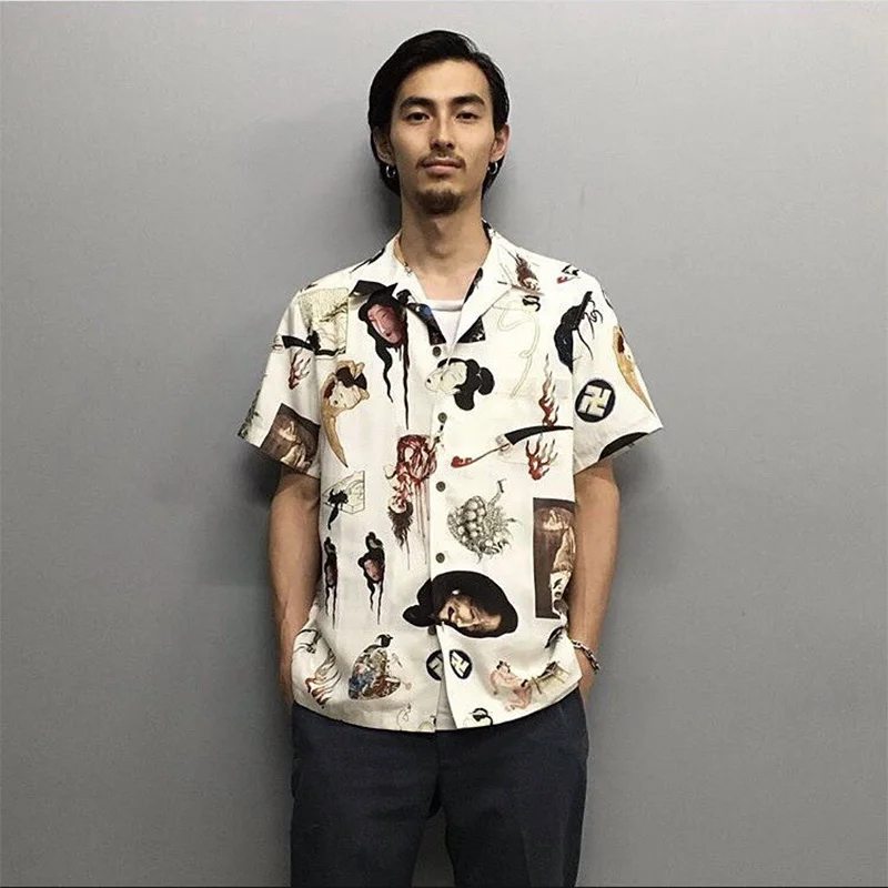 

MARIA Hawaiian WACKO Oversized High Street Men Women 1:1 Summer Tops Wacko Maria Shirt