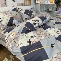 hot sales bed linen four piece set cows print simple washed cotton 4pcs three piece set small fresh student dormitory bedding