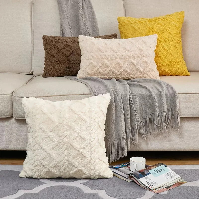 

New Pillow Case Wholesale Pattern Plush Geometric 3D Throw Pillow Cover Modern Simple Living Room Sofa Pillow Headrest