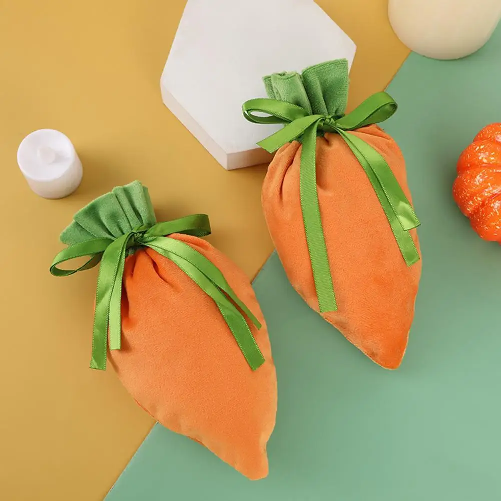 

10Pcs Easter Velvet Gift Carrot Bag Jewelry Basket Candy Bags With Drawstring For Party Decorations Cookie Snack Gift Wrap Bag