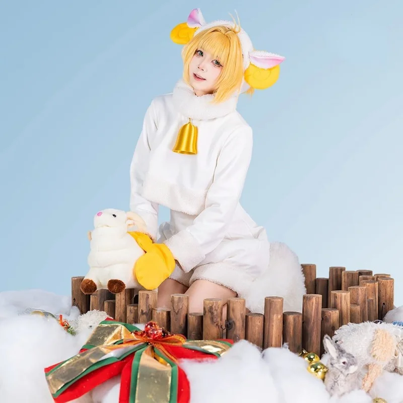 Фото Cardcaptor Sakura Kinomoto Sakura Косплей Зимняя овечья форма Хэллоуин Карнавал Вечеринка Рождественская игра Ролевая одежда Одежда №3
