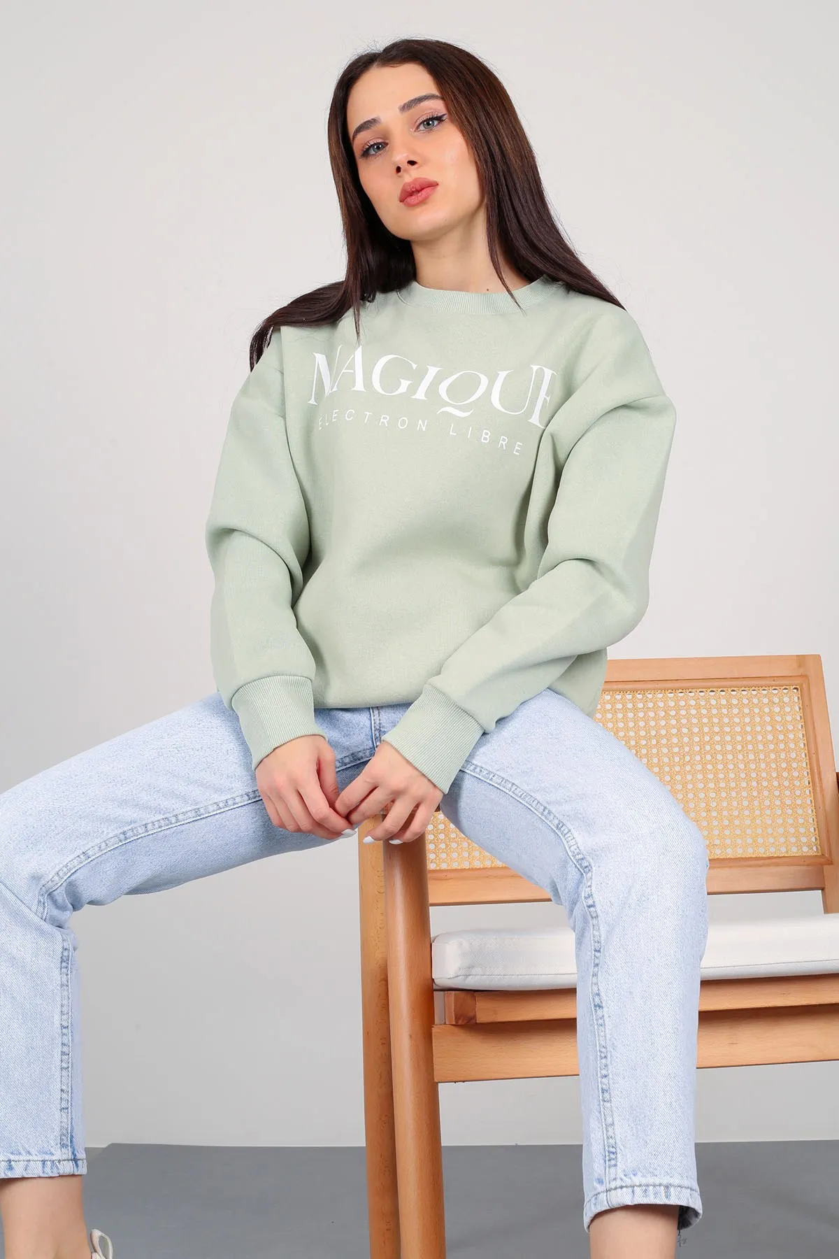 

Facette Female 2022267098 Green Green Printed Three Yarn Sweat