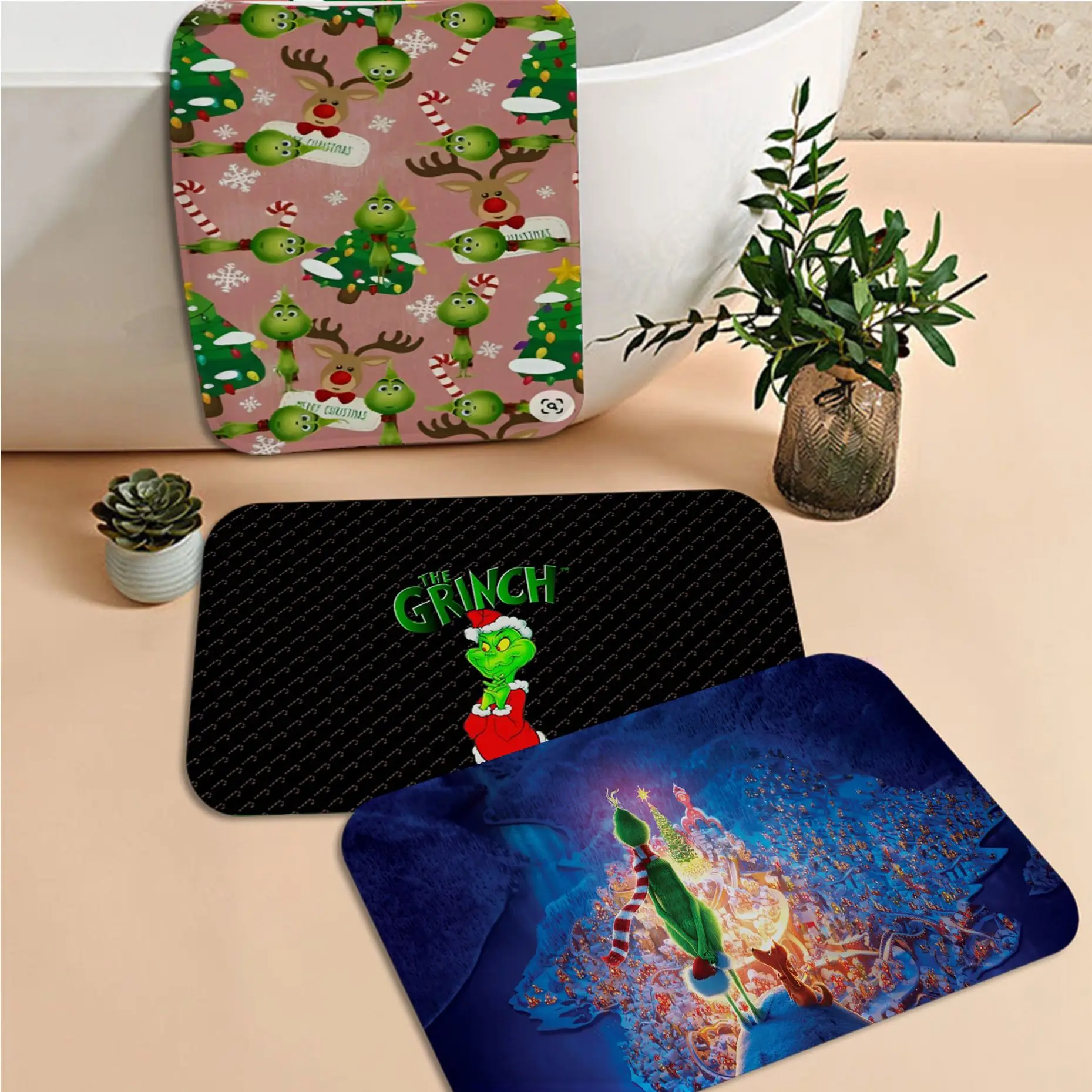 

Grinch Merry Christmas Tree Entrance Door Mat Kids Room Bedroom Decoration Balcony Anti-Slip Doormat Living Room Bedside Mats