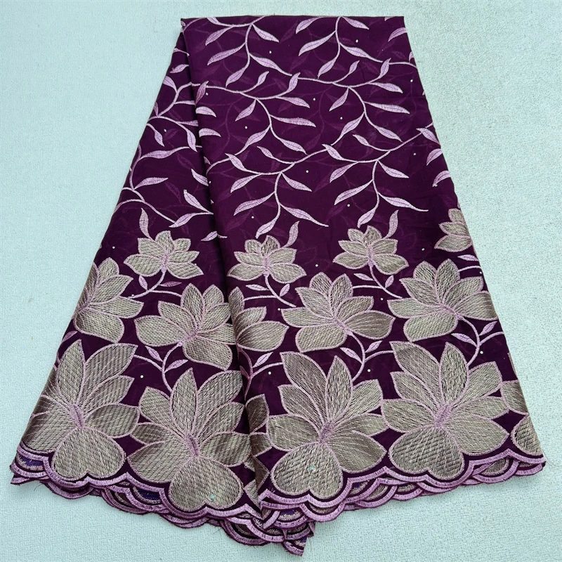 Африканская Сухая Кружевная Вышивка 2024 Швейцарская Вуаль Со Стразами 100% Хлопок