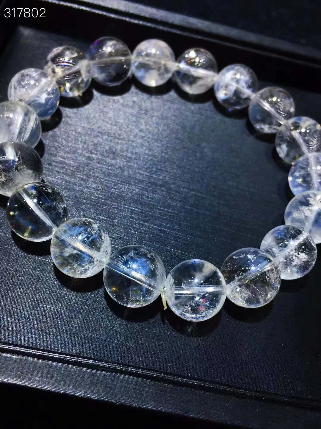 

Natural Feather Needle Blue Rutilated Quartz Beads Bracelet Clear Round Beads 11.5mm Pyramid Women Men Stretch AAAAAA