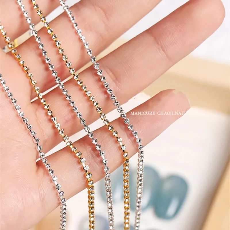 

Цепочка для дизайна ногтей, алмазная Стразы, когти, блестящая Цепочка с кристаллами циркона, металл, золото и серебро, сделай сам, аксессуары для украшения ногтей